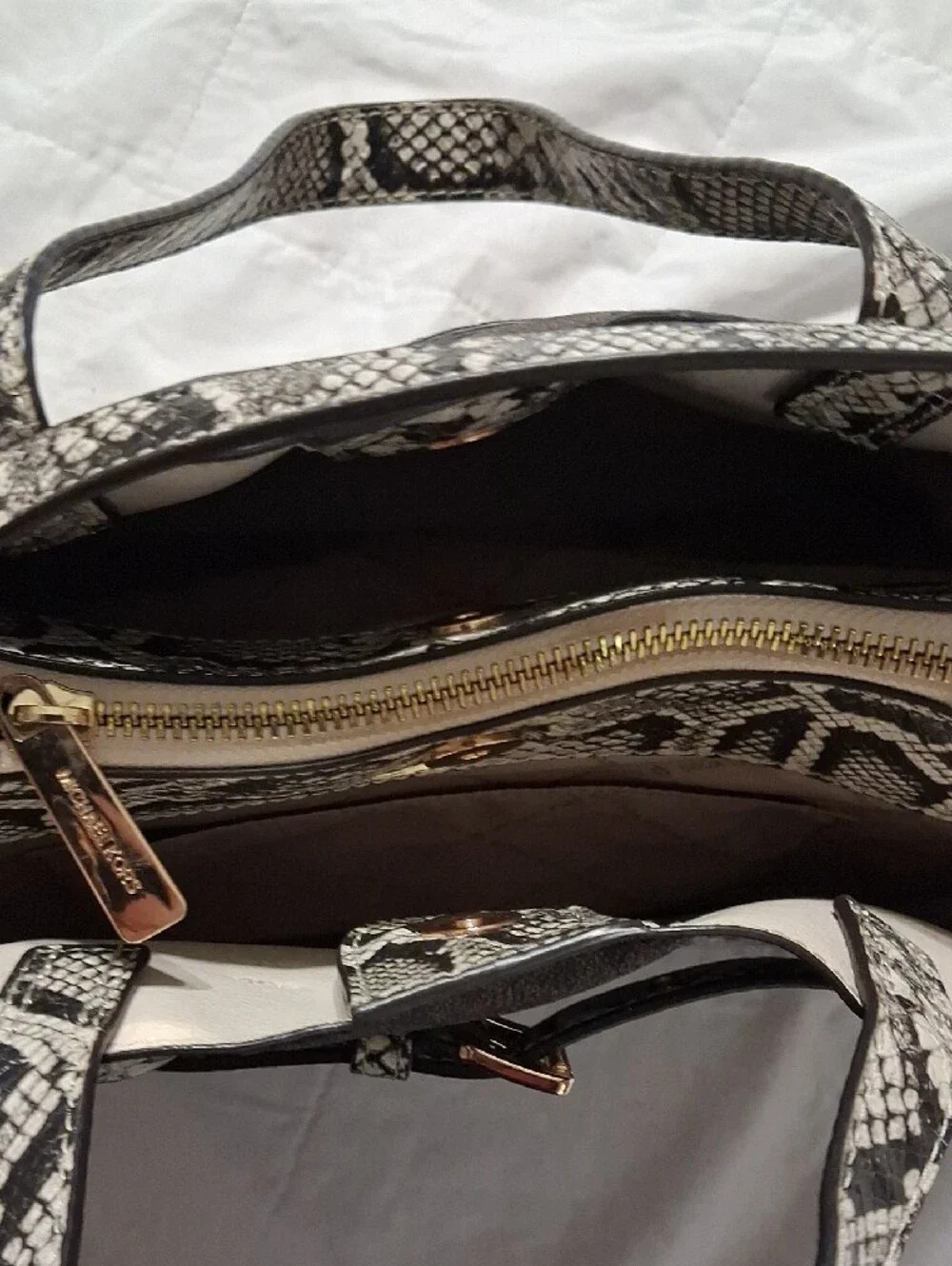 Michael Kors Brown Logo Tote with Snake-Print Accents - Picture 4 of 6